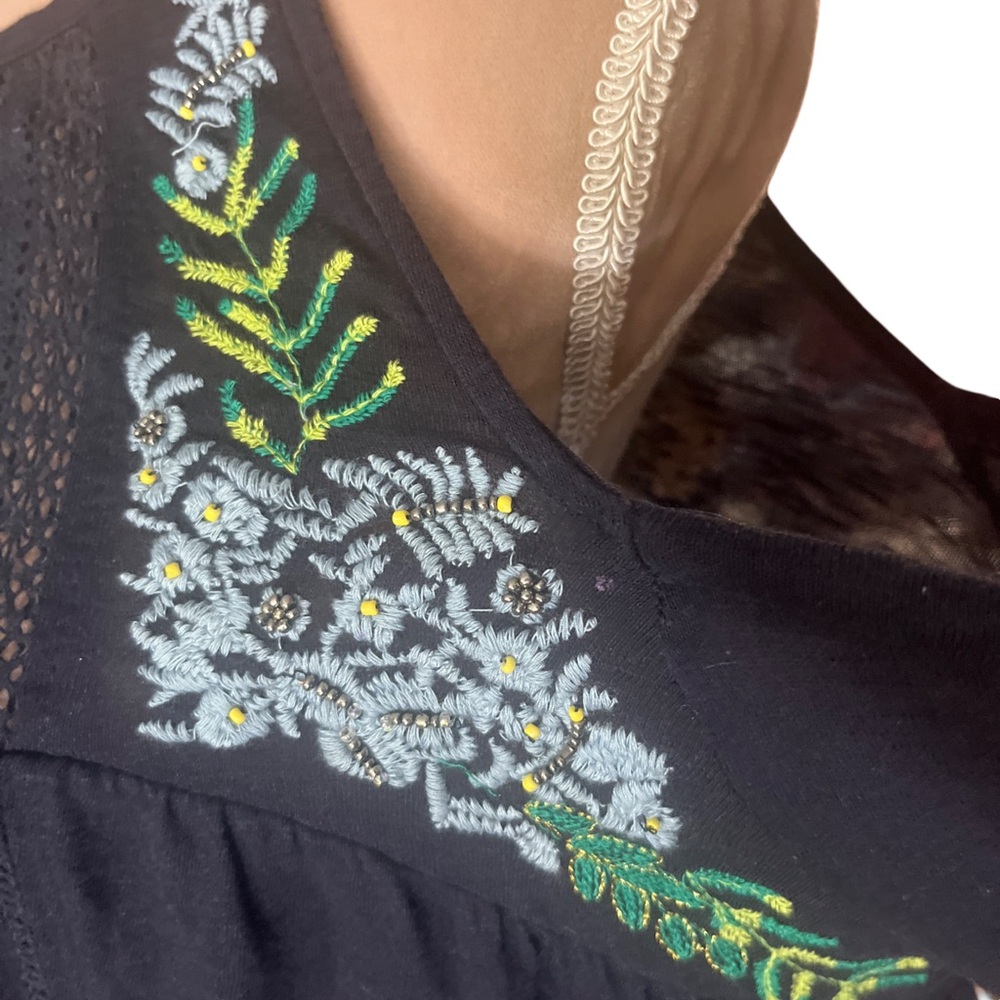 Free People Women’s Fast Times Navy Too with Floral Embroidery and Beading - Picture 10 of 15